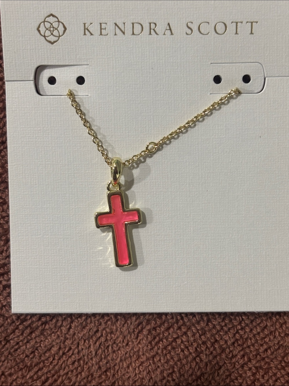 Kendra Scott Gold Necklace with Pink Cross Charm
